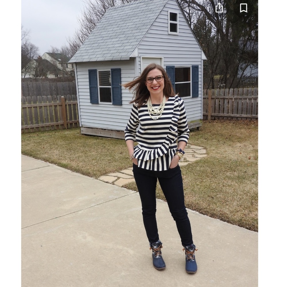 J.Crew Striped Peplum Ruffled Shirt. - Picture 12 of 16